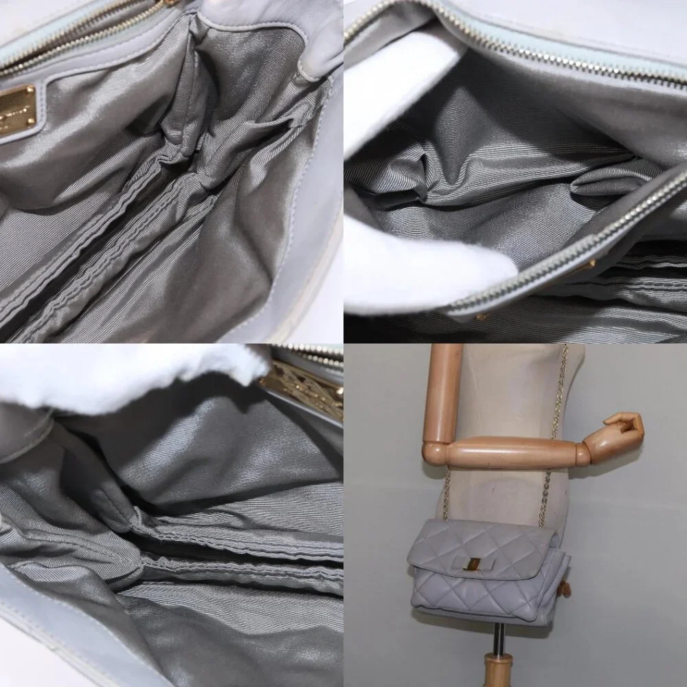 Salvatore Ferragamo Chain Vala Shoulder Bag Leather Gray Gold Auth 147515 - Picture 15 of 16